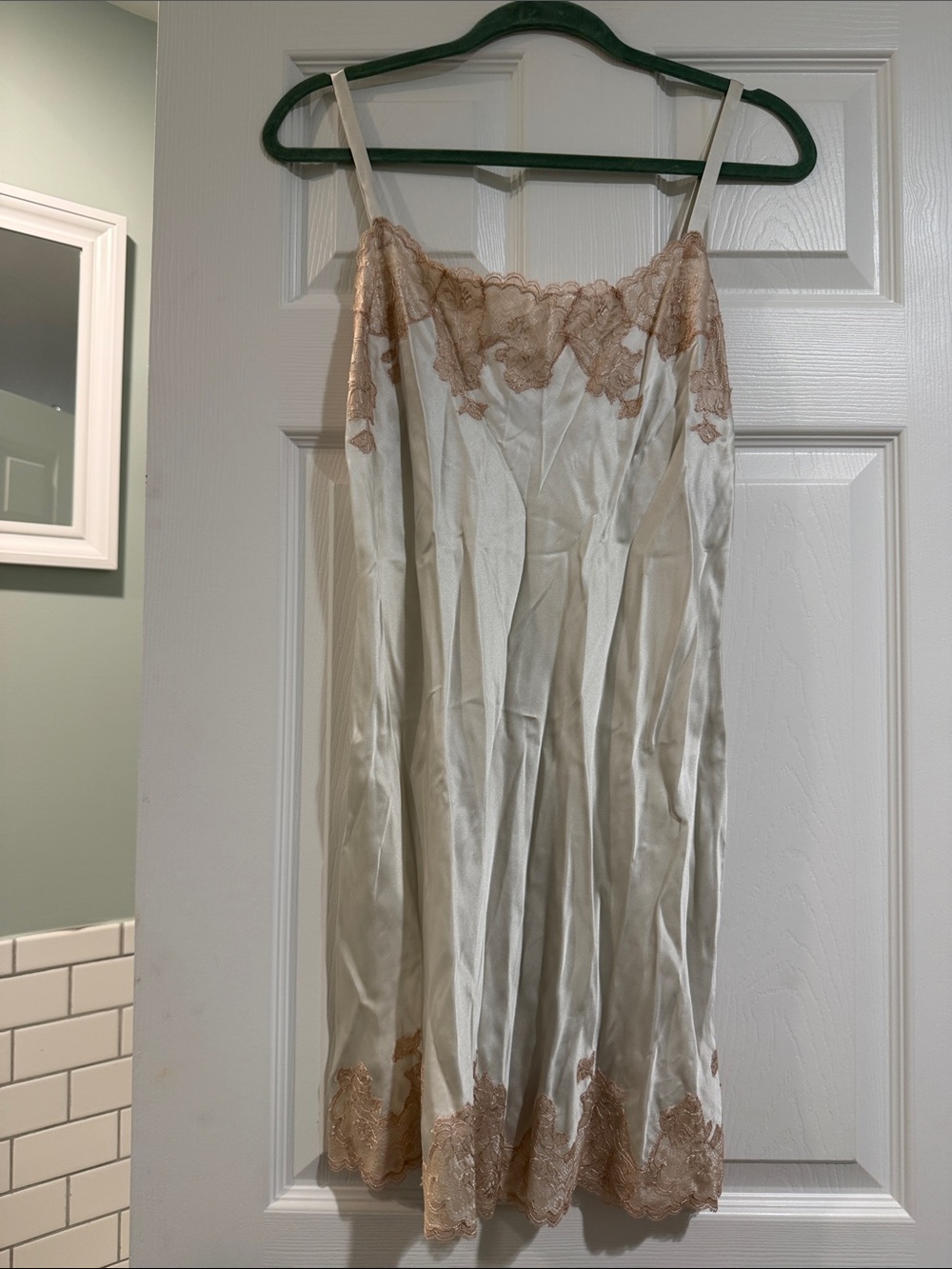 Natori Ivory Silk Slip with Champagne Lace Trim